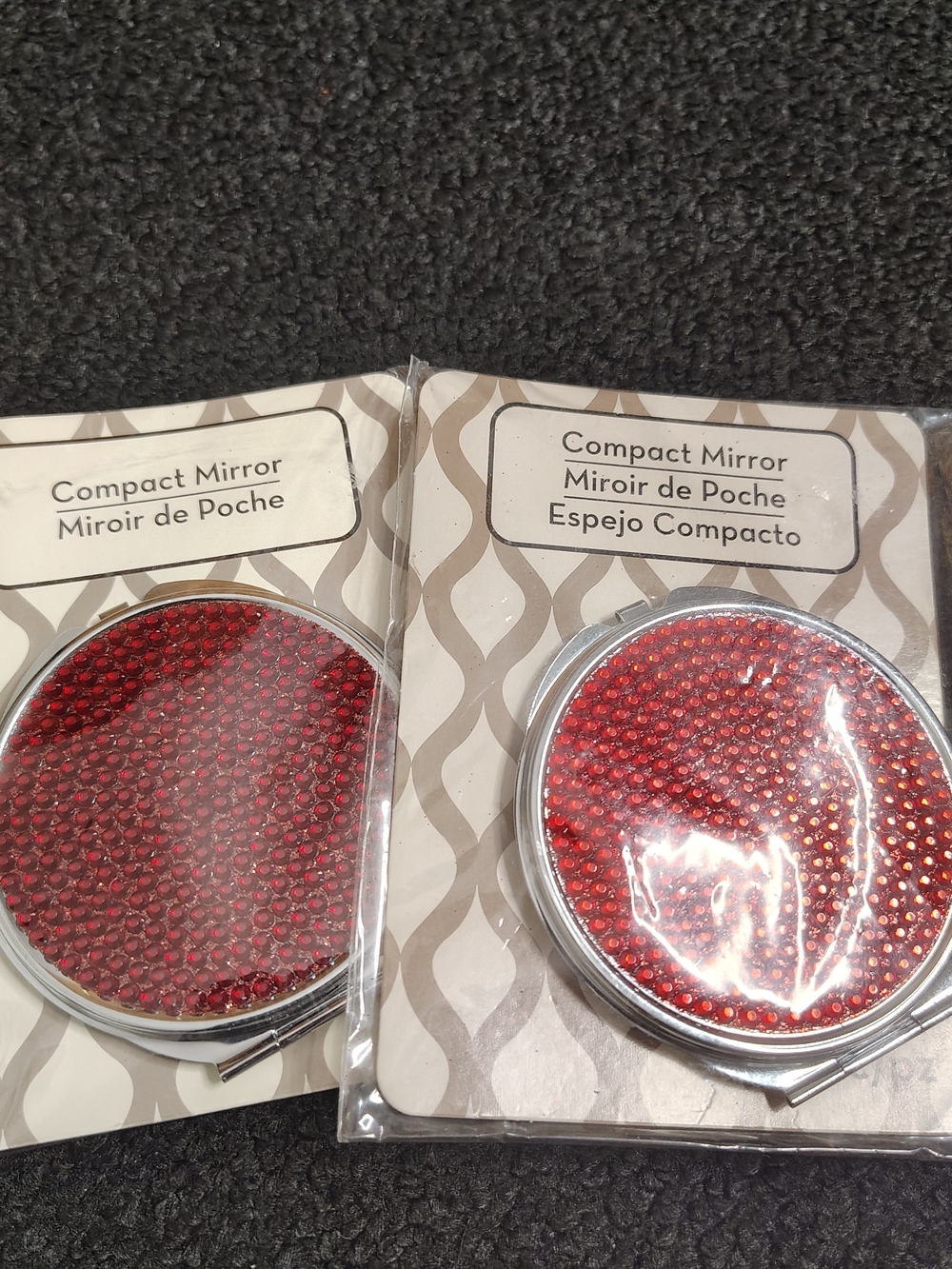 Red Bedazzled Compact Mirror Bulk Round Makeup Mirror for Purse Set of 2 New
